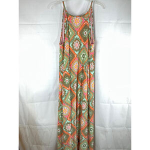 Cato Women's Maxi Dress Geometric Print Spaghetti Strap 18/20W Pink/Green/Orange
